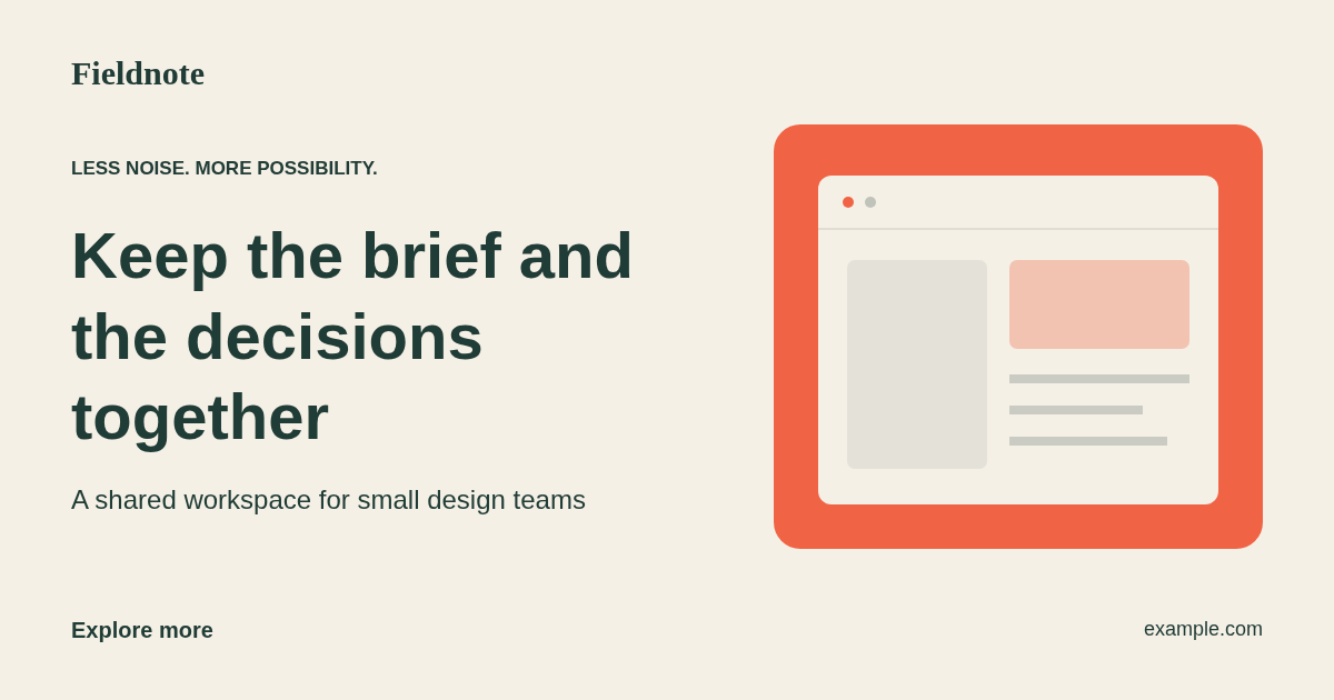 Example Fieldnote social cover exported from the Product composition, with the headline beside geometric artwork.